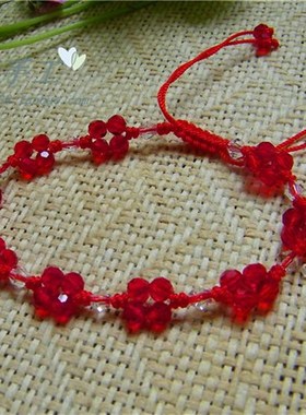 手工串珠水晶红手链 红色黑色  diy饰品