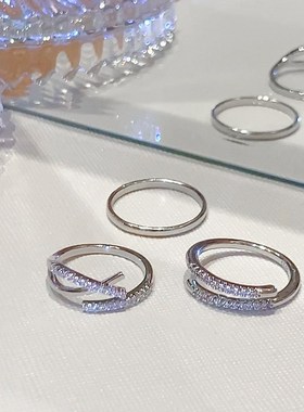 银町冷淡风双层钻戒指女小众设计锆石开口素圈对戒食尾戒女小指环