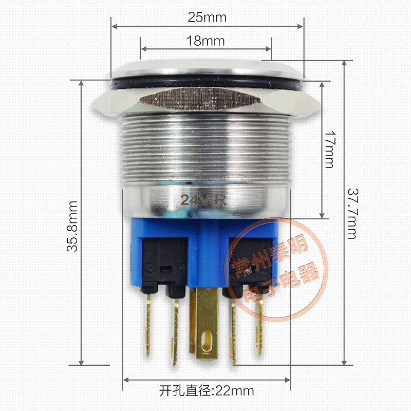 一佳不锈钢按钮开关YJ-GQ22-11E 电源开关一开一闭自复位带灯22mm - 图1