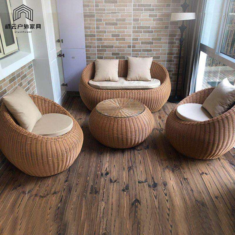 户外藤编沙发组合阳台室外休闲藤椅小沙发庭院花园仿藤制家具组合 - 图2