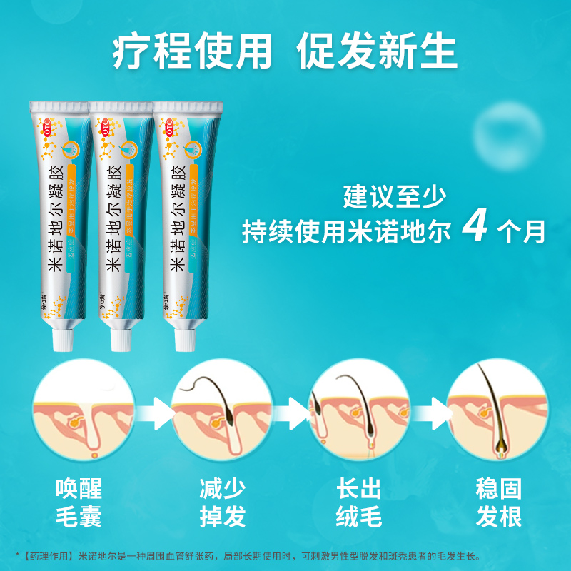博士伦学瑞米诺地尔凝胶防脱发斑秃生发2.2%浓度男女适用免上药器
