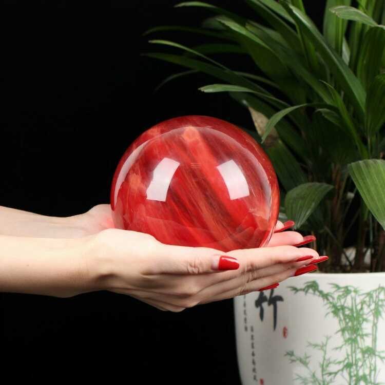 天然熔炼红色水晶球摆件鸿运当头家居客厅玄关办公室装饰开业礼品
