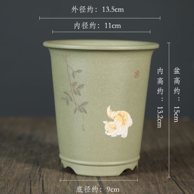 品神力紫砂花盆泥绘兰花盆多肉菖蒲花盆小号迷你绿植花卉陶瓷盆新