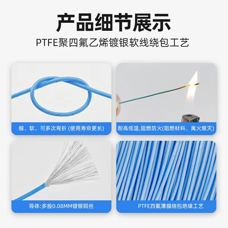 AFR250超细特软四氟薄膜绕包镀银高温线0.2平方 42/0.08航空导线 - 图0