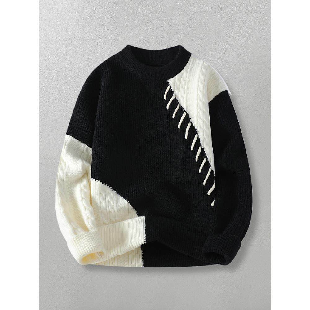 勾线拼接！舒适亲肤！秋日系覆古圆领套头拼色打底针织男女毛衣,淘宝优惠券,粉丝福利购,淘宝优惠卷