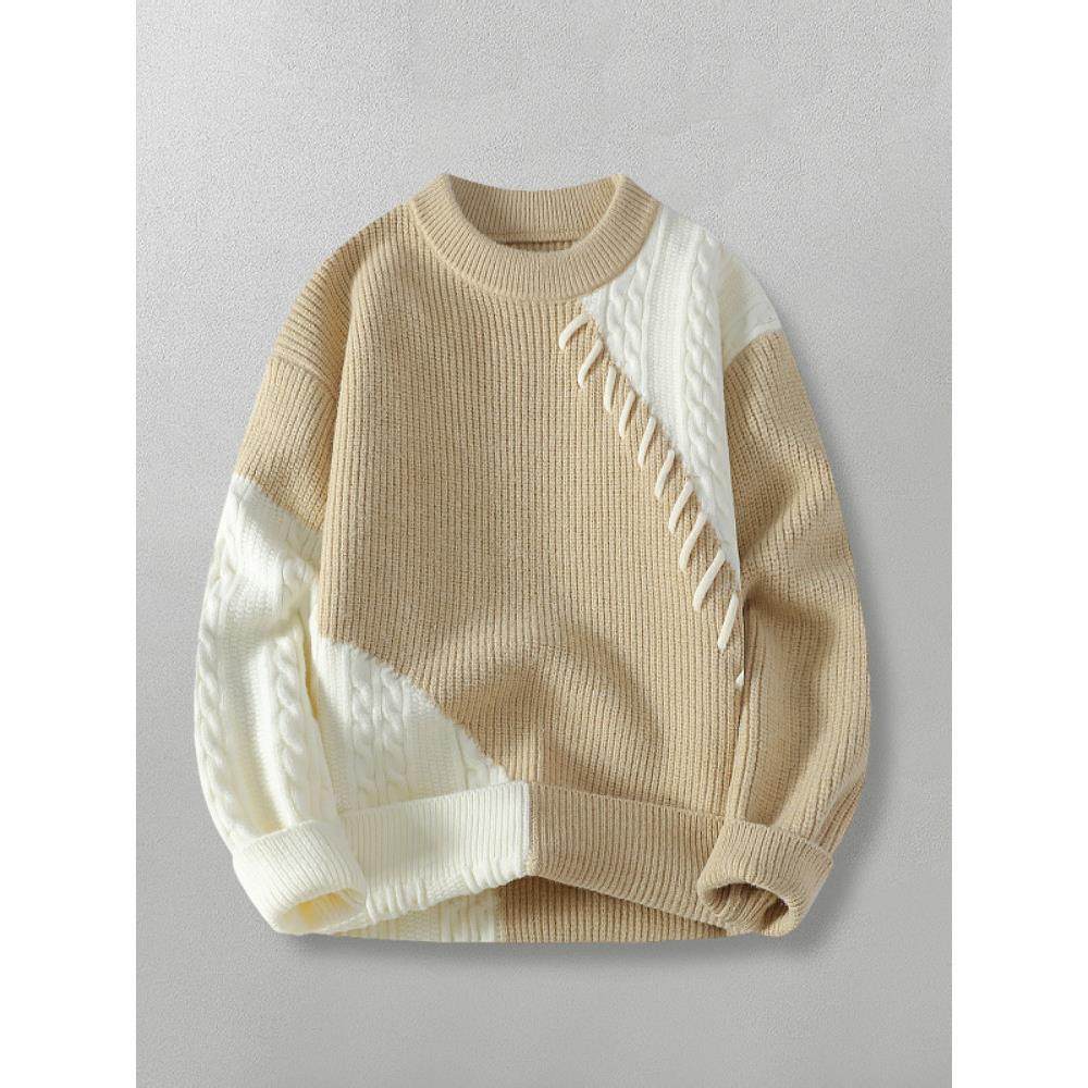 勾线拼接！舒适亲肤！秋日系覆古圆领套头拼色打底针织男女毛衣,淘宝优惠券,粉丝福利购,淘宝优惠卷