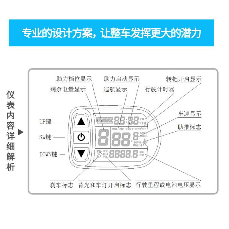 电动自行车改装助力器36v48v助力车里程表电动车液晶表控制器仪表-图0