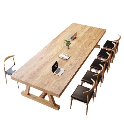 实木会议桌简约现代客厅大板长桌工业风桌椅组合大桌子洽谈工作台 - 图3