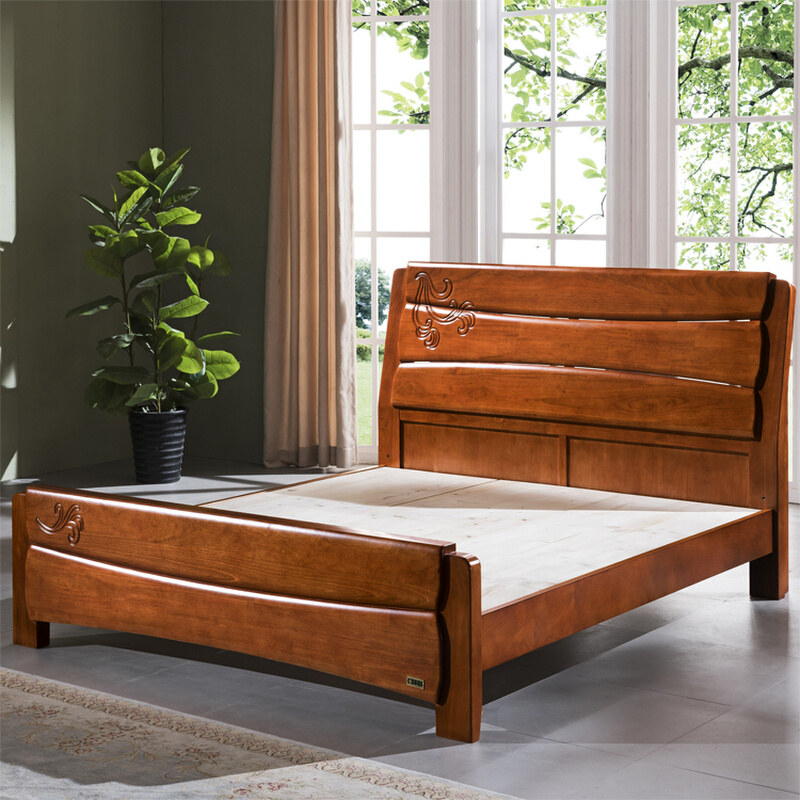 简约全实木橡木床1.5m中式床1.8米双人床高箱储物橡木婚床经济型