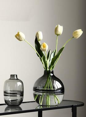 现代北欧透明玻璃创意花瓶客厅插花摆件装饰品工艺仿真花桌面摆设