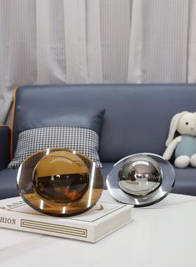 简约现代银色茶色水晶飞碟装饰球摆件创意书房样板房桌面摆设