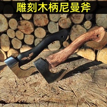 Primary color manganese steel forged beat camping outdoor cleaver chopping tree axe to carve wooden handle Nemanax