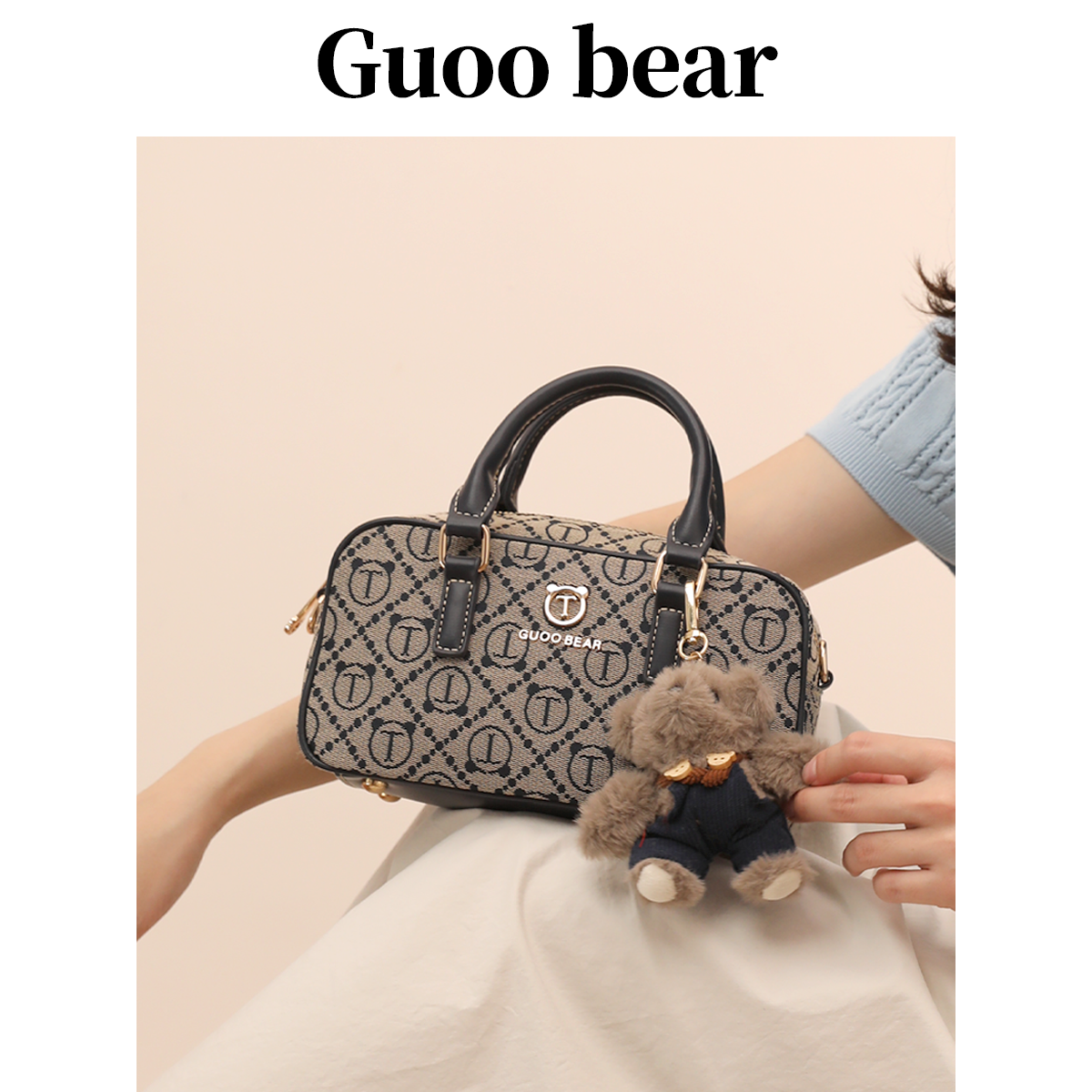GUOOBEAR古家小熊保龄球包2025秋季新款波士顿小方包手提斜挎包女,淘宝优惠券,粉丝福利购,淘宝优惠卷