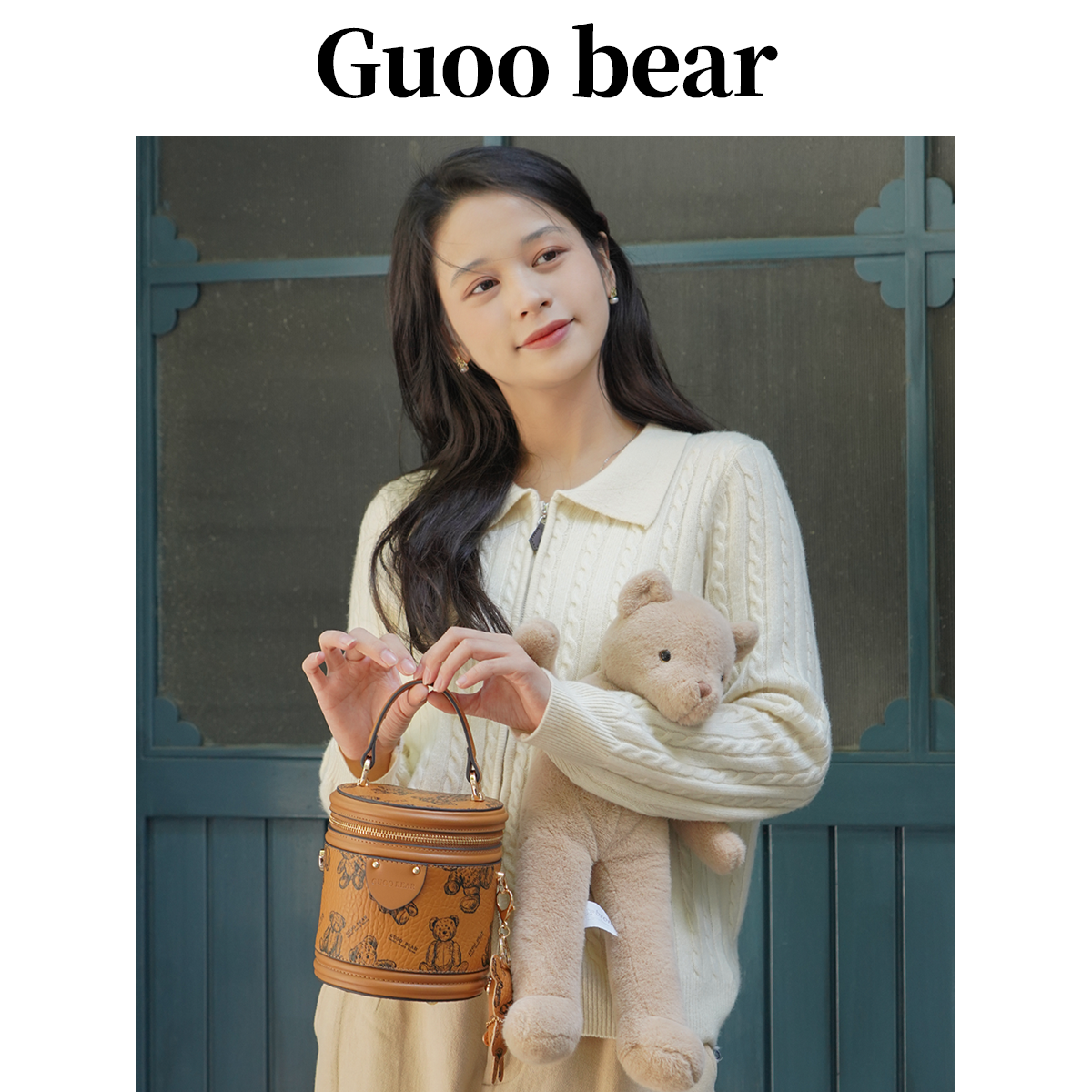GUOOBEAR古家小熊圆筒包2025秋季新款包包女单肩斜挎手提水桶包,淘宝优惠券,粉丝福利购,淘宝优惠卷