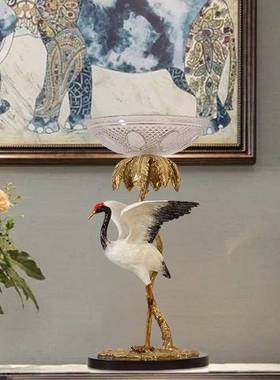 法式欧式复古奢华别墅书房全铜摆件脱蜡铜工艺雕塑仙鹤装饰品