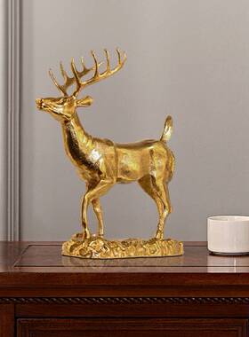 法式欧式复古奢华别墅书房全铜摆件脱蜡铜工艺雕塑梅花鹿装饰品