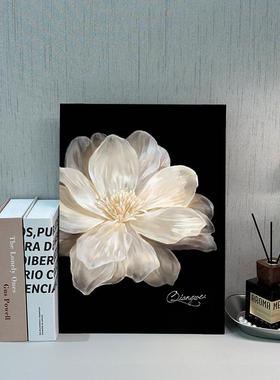 现代轻奢复古黑白INS风画山茶高级客厅电视柜斗柜鞋柜装饰画摆件