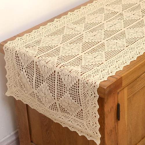 美式田园棉线线镂空餐桌布桌旗装饰布艺彷钩针茶几垫电视柜五斗橱 - 图1