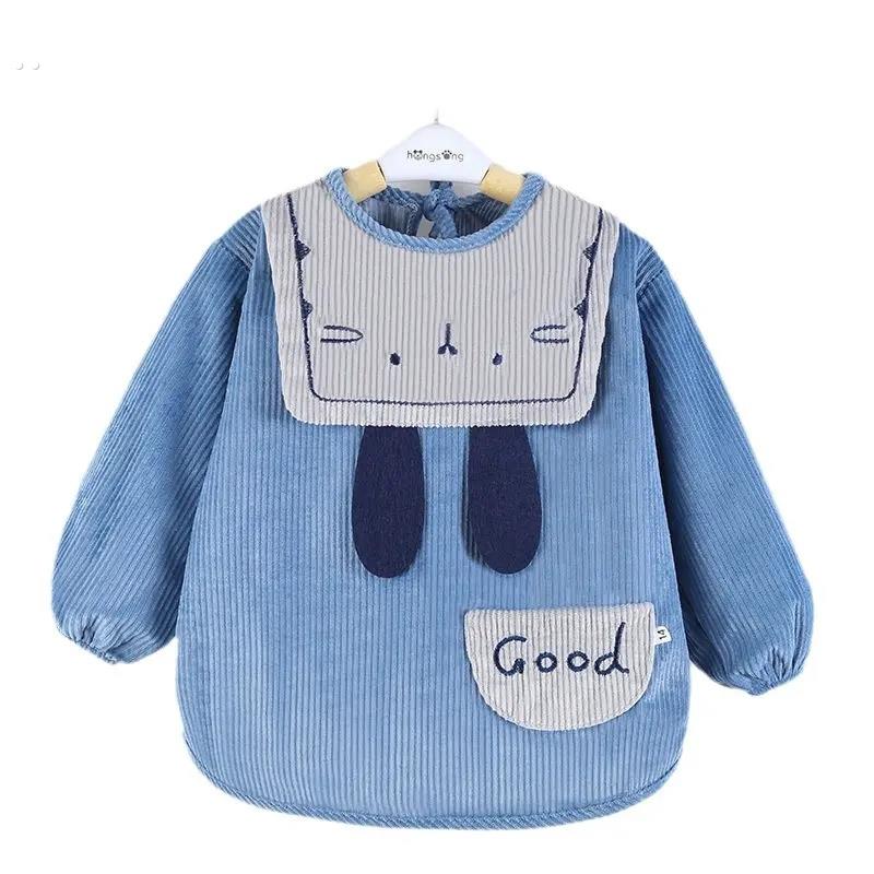 Baby bib bag for children over 3 years old, corduroy smock, cotton waterproof reverse dressing, baby eating apron protection