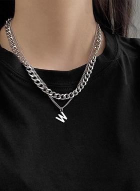26个字母情侣钛钢项炼女小众设计感毛衣炼韩国ins冷淡风锁骨炼