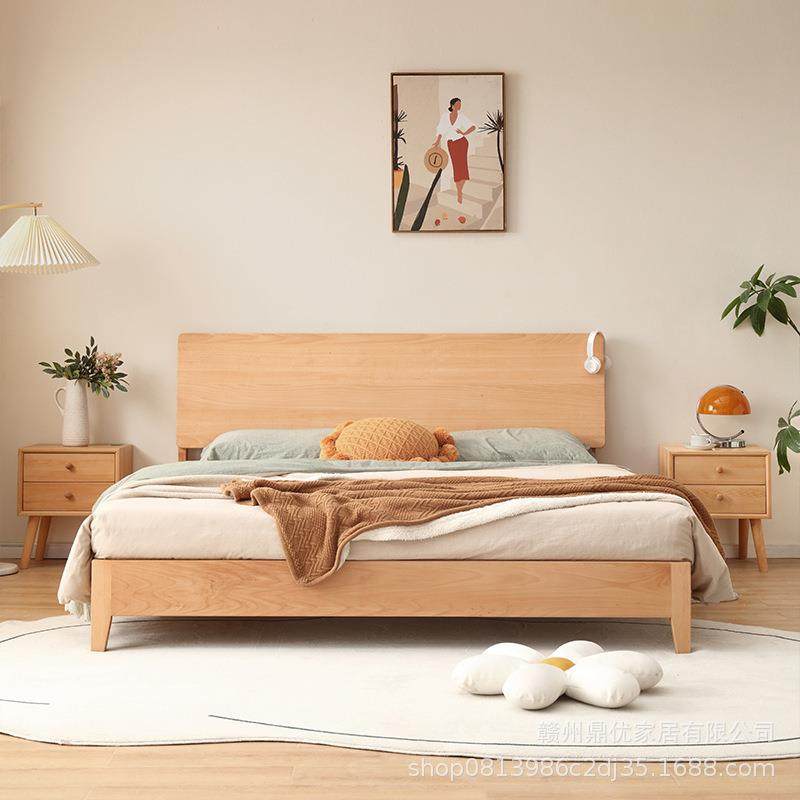 北欧榉木实木床1.8米双人日式单板小卧室单人床小户型1.5米齐边床,淘宝优惠券,粉丝福利购,淘宝优惠卷