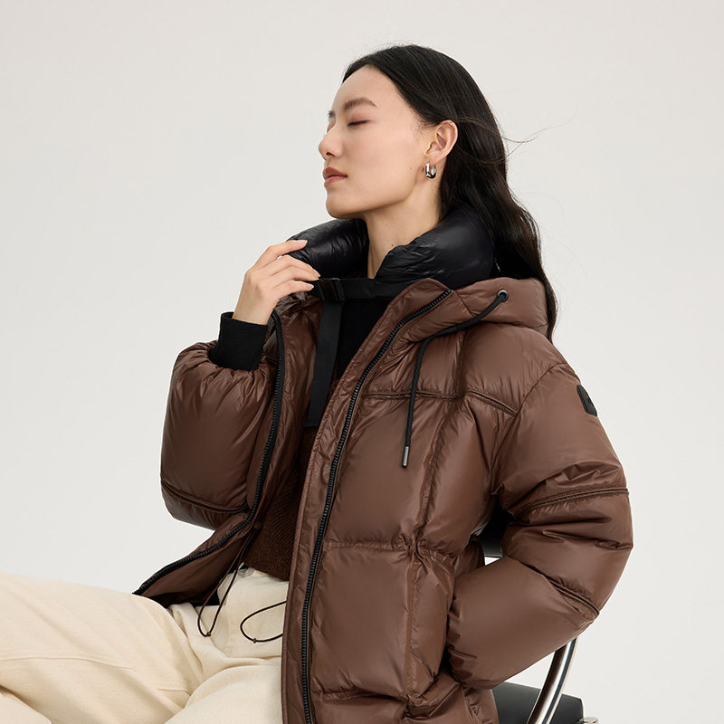 艾莱依短款U型枕羽绒服女腰部抽绳时尚显瘦外套高级鹅绒服外套,淘宝优惠券,粉丝福利购,淘宝优惠卷