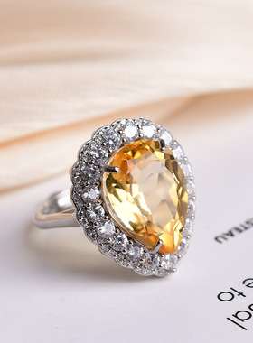 天然黄水晶切面水滴戒指女款纯银活口指环轻奢高级感小众水晶
