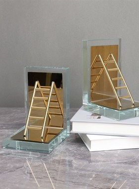 新中式水晶金属梯子书挡样板房售楼部卧室书房餐厅桌面家居摆件
