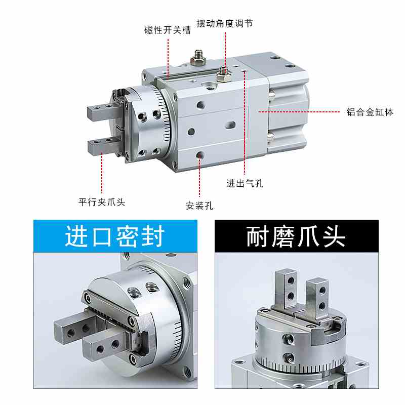 SMC旋转夹紧手指气缸MRHQ10D/16D/20D/25D-90S-180S-N摆动气爪 - 图0