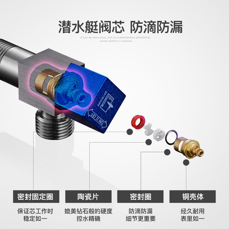 潜水艇角阀全铜三角阀马桶止回阀热水器八字阀冷热水加厚加长家用 - 图3