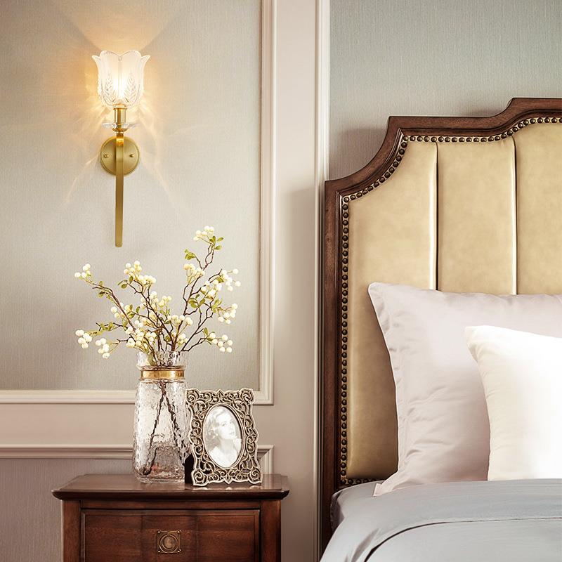 卧室床头壁灯美式轻奢客厅楼梯灯欧式复古主卧法式高级感全铜墙灯 - 图0
