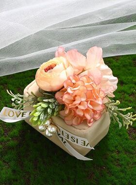 森系香槟粉色仿真花朵结婚戒指盒婚礼对戒仙美大气高级收纳盒