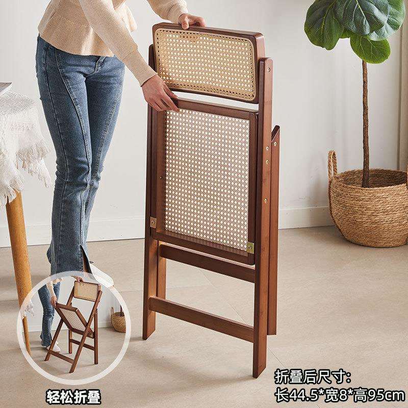 休闲楠竹风椅餐桌餐厅吃饭折叠原木日式靠背椅子凳子藤编餐椅家用 - 图2