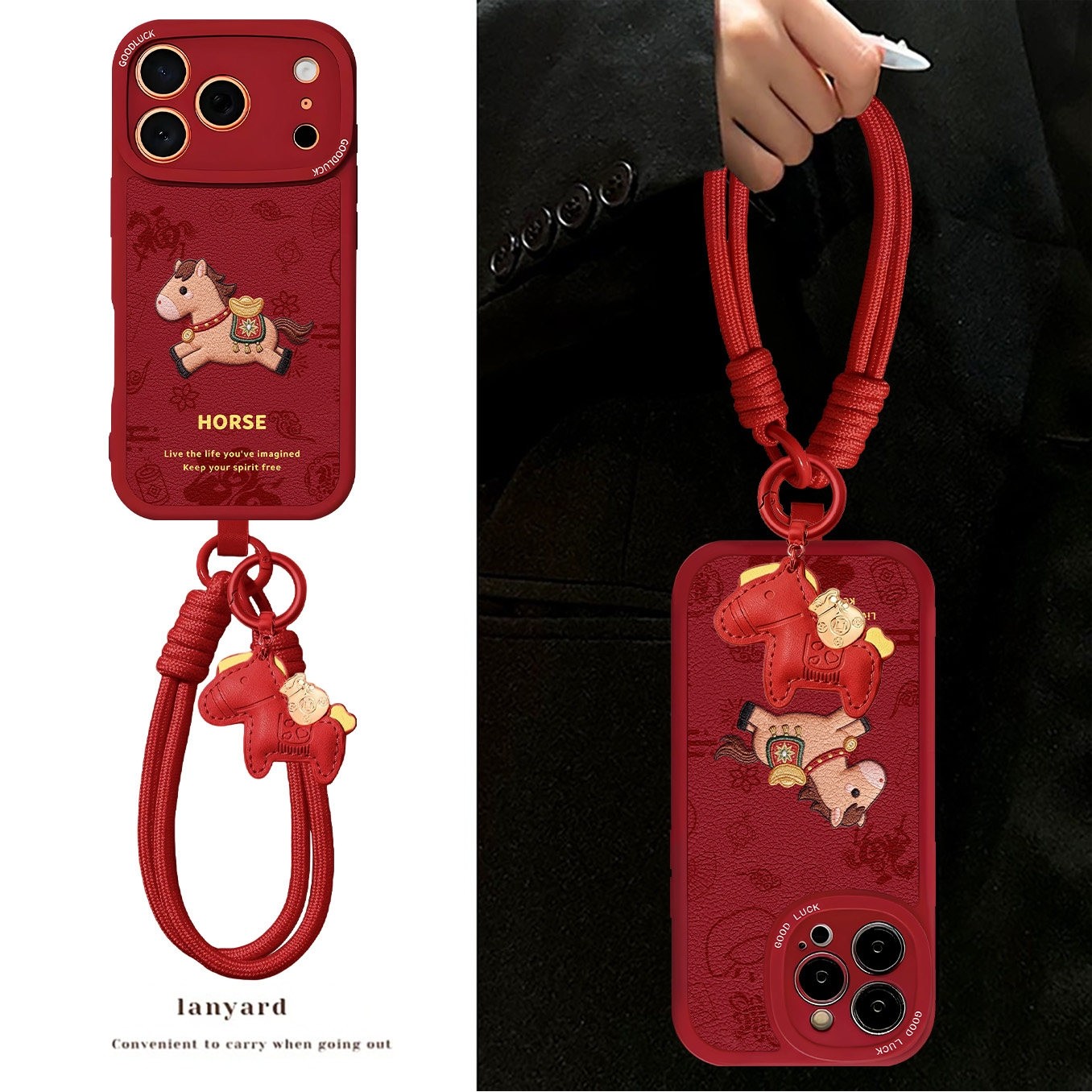 红色苹果超漂亮马上有钱适用苹果17promax手机壳红色iPhone16pro可爱小马挂绳15plus皮纹14中国风13创意12peo,淘宝优惠券,粉丝福利购,淘宝优惠卷