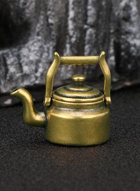 民族风年代风仿古做旧烧水壶黄铜摆件童趣古玩茶宠摆设工艺品收藏