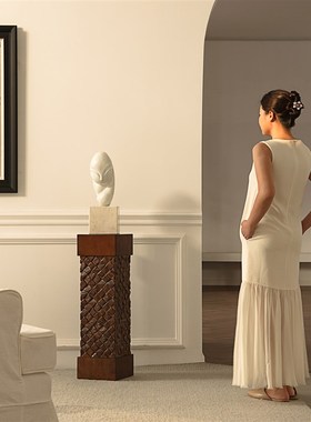 形上实木墩子花h架底座雕塑艺术品摆件民宿酒店落地玄关装饰台柱