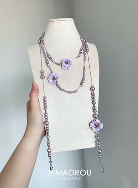 法式山茶花项链女轻奢小众浪漫温柔风多层叠戴长款锁骨链配饰