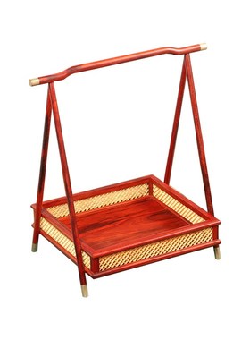 小叶紫檀嵌黄杨木提篮镂空红木中式果篓点心盒实木复Y古提盒摆件