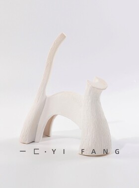 一匚 现代简约创意抽o象艺术猫摆件 样板间售楼处客厅书房软装饰