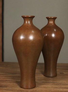黄铜梅瓶花瓶摆件客厅插花装饰品家居饰品覆古花瓶Y摆件铜工艺品