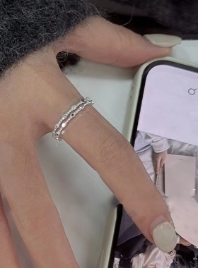 纯银S925韩系冷淡风黑锆石花朵开口戒指网红款指环女时尚个性