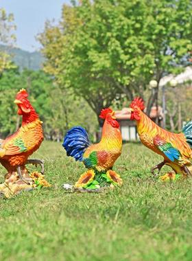 户外仿真发光大公鸡玻璃钢母鸡雕塑别墅庭院店门口动物装饰品摆件