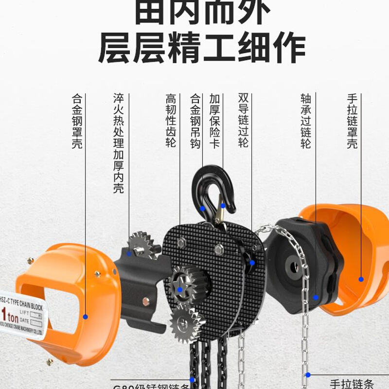 半吨手拉葫芦1吨单链吊机家用3T小型倒链升降2吨5t手动起重提升机-图1