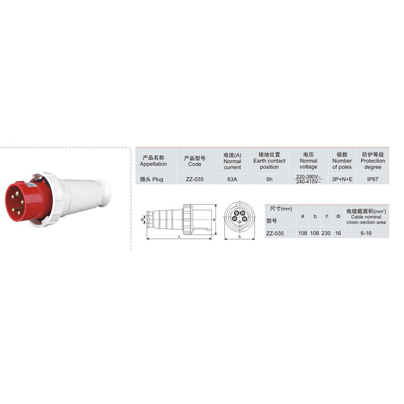 工业插头插座63A五芯5P阻燃航空IP67防水防爆380v耦合器公母035 - 图0