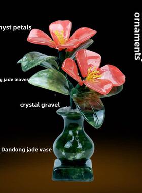 高档办天然玉石瓶摆花件玄关乔迁新居公客厅酒柜电视柜饰工装艺送