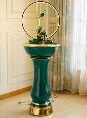 创意现代简约循环陶瓷流水器喷泉招财客厅办公室家居摆件开业礼品