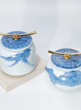 新中式陶瓷储物罐摆件售楼处客厅玄关酒柜样板房博古架软装饰品