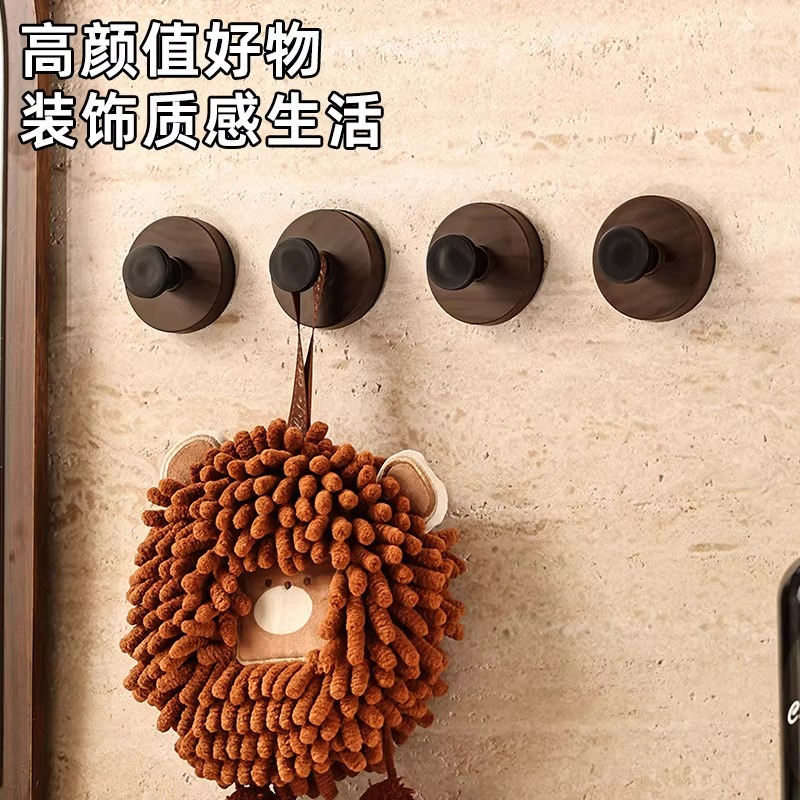 胡桃木纹吸盘免打孔门后挂钩挂衣钩高级壁挂墙上单钩玄关强力粘钩 - 图2