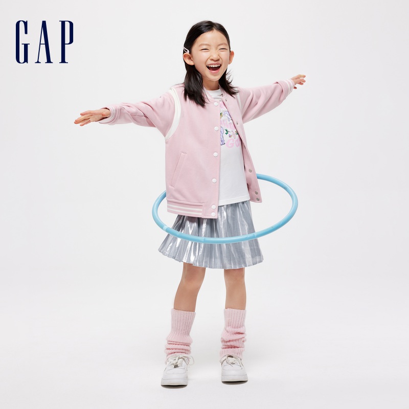 Gap女幼童大童2024春季新款小熊大G针织夹克外套大小童同款棒球服