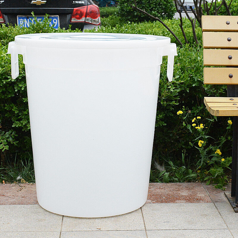 诗欧莱大号塑料桶加厚垃圾大水桶白色圆形带盖150L直径60高度68CM - 图3